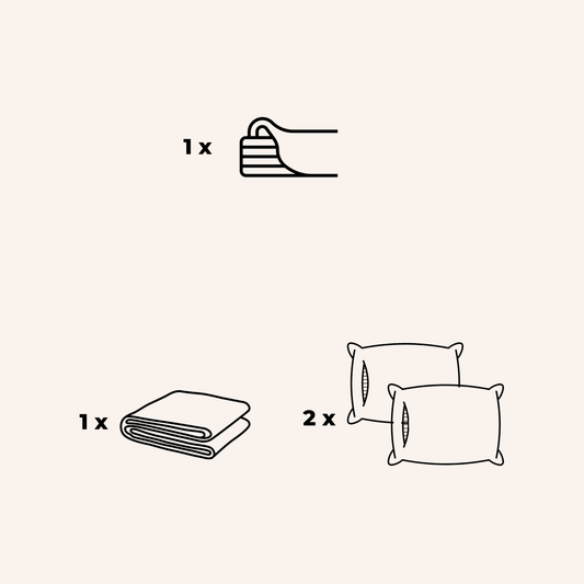 Bettlakensatz mit 1 Kissenbezug und 2 Bambus-Kopfkissen als Illustration von Bettwäscheteilen.