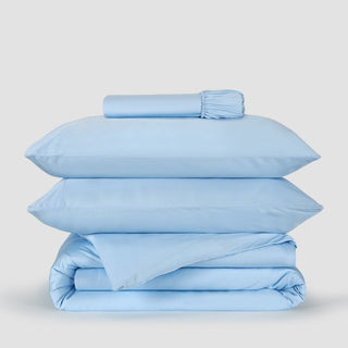 Momo Cotton Bettwäsche-Set himmelblau Bambus – 300er Satin, weich, atmungsaktiv und nachhaltig.