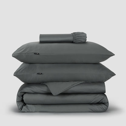Jogo Capa de Edredão roupa de cama cinzento bambu by Momo Cotton – tecido de cetim 300 fios, suave, respirável e sustentável.
